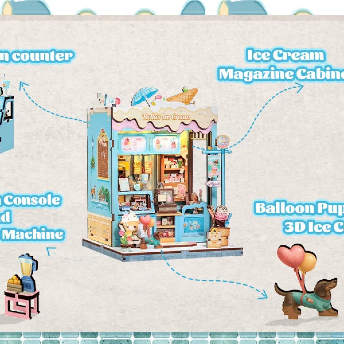Cutebee Bella's Ice Cream - DIY Book Nook Kit with LED Light