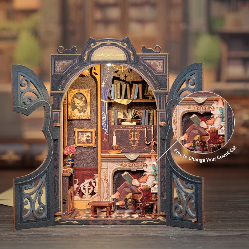 Cutebee Count Cat's Study - Diy Book Nook Kit
